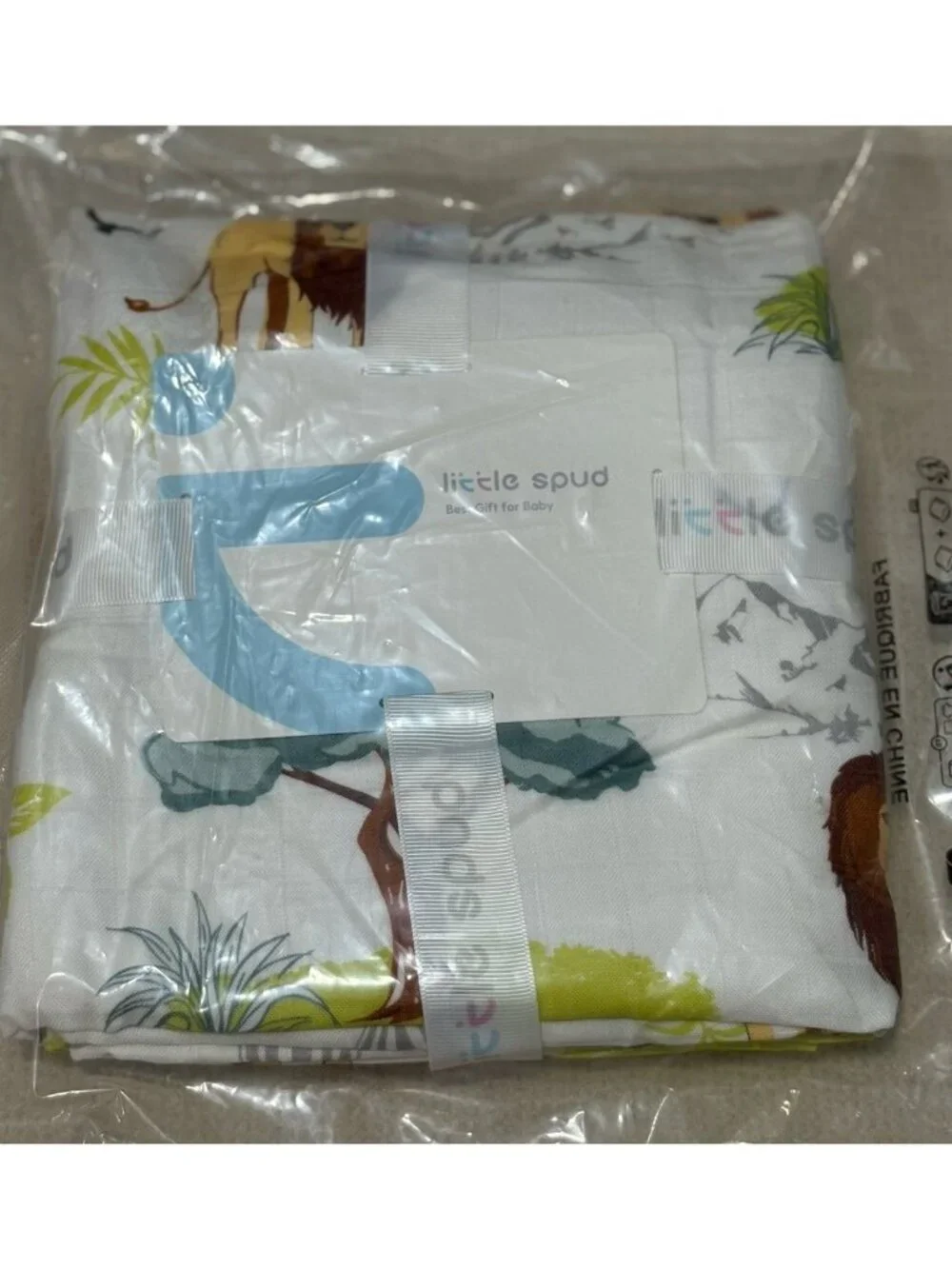 Little Spud Baby Muslin Swaddle Blanket Jungle Animal Print New 47 X 47 Inches